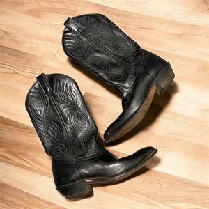 Vintage Code West Black Boots Cowboy Wéstern Embroidered 6.5